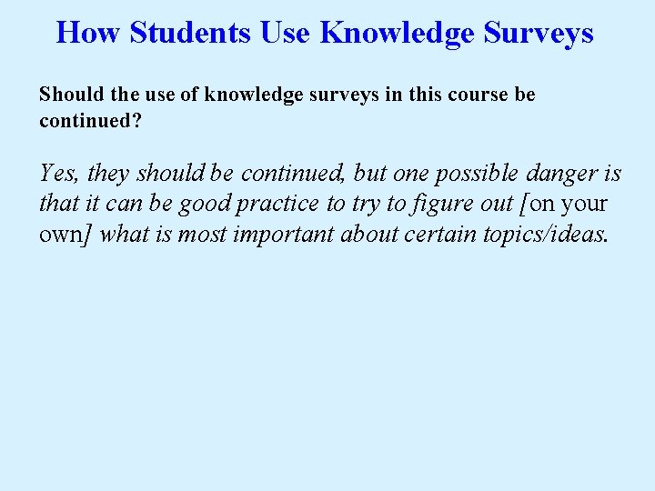 How Students Use Knowledge Surveys Should the use of knowledge surveys in this course