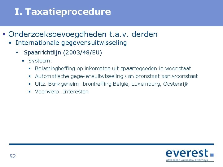 Titel. Taxatieprocedure I. § Onderzoeksbevoegdheden t. a. v. derden § Internationale gegevensuitwisseling § Spaarrichtlijn