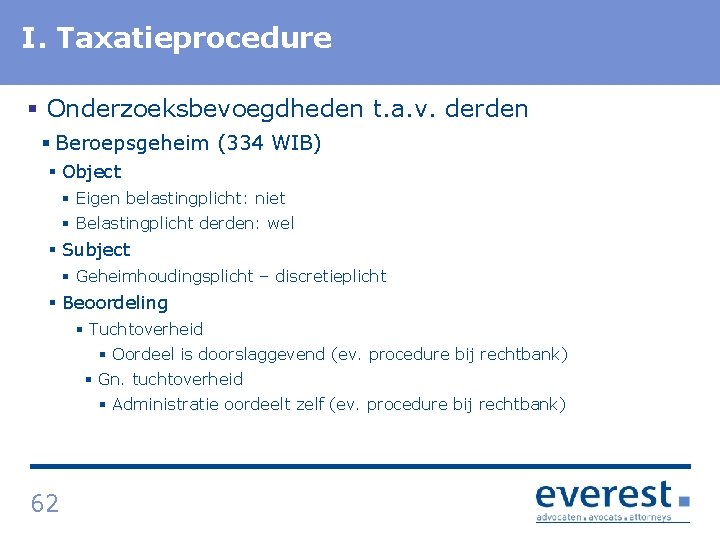 I. Titel Taxatieprocedure § Onderzoeksbevoegdheden t. a. v. derden § Beroepsgeheim (334 WIB) §