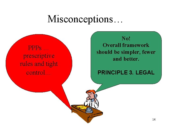 Misconceptions… PPPs … prescriptive rules and tight control… No! Overall framework should be simpler,