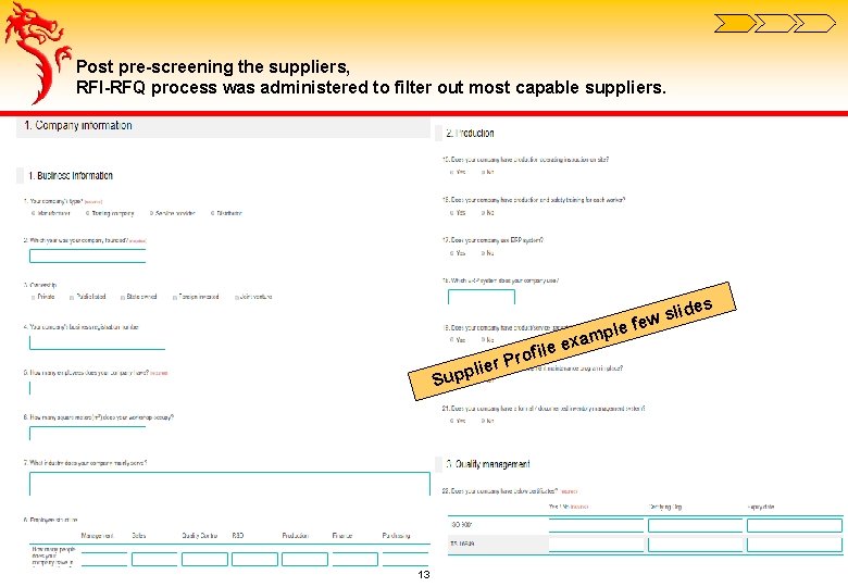 Post pre-screening the suppliers, RFI-RFQ process was administered to filter out most capable suppliers.