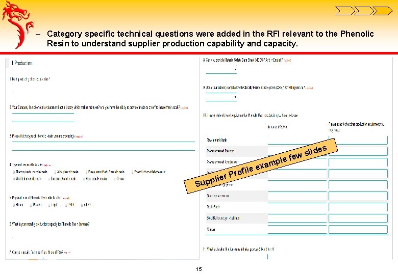 ‒ Category specific technical questions were added in the RFI relevant to the Phenolic