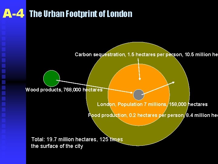 A-4 The Urban Footprint of London Carbon sequestration, 1. 5 hectares person, 10. 5