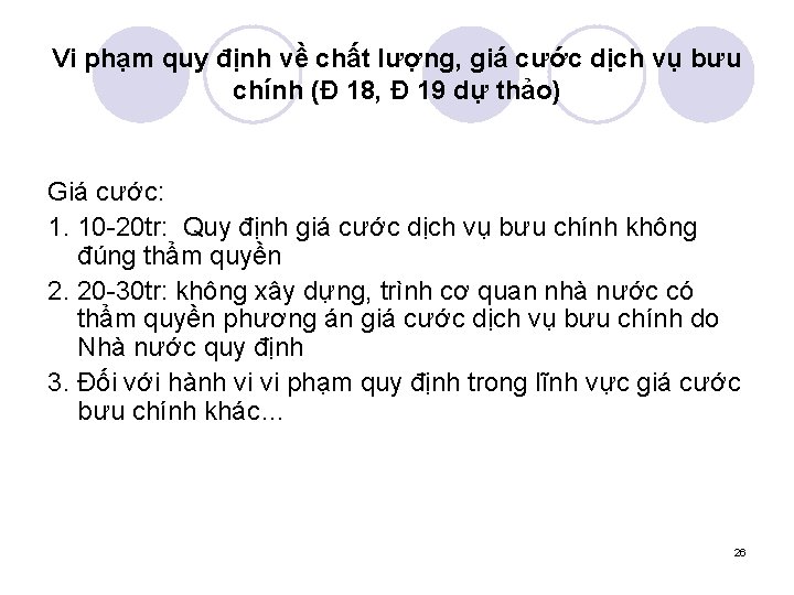 Vi phạm quy định về chất lượng, giá cước dịch vụ bưu chính (Đ