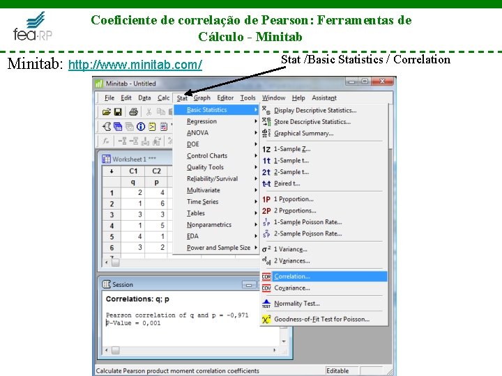 Coeficiente de correlação de Pearson: Ferramentas de Cálculo - Minitab: http: //www. minitab. com/