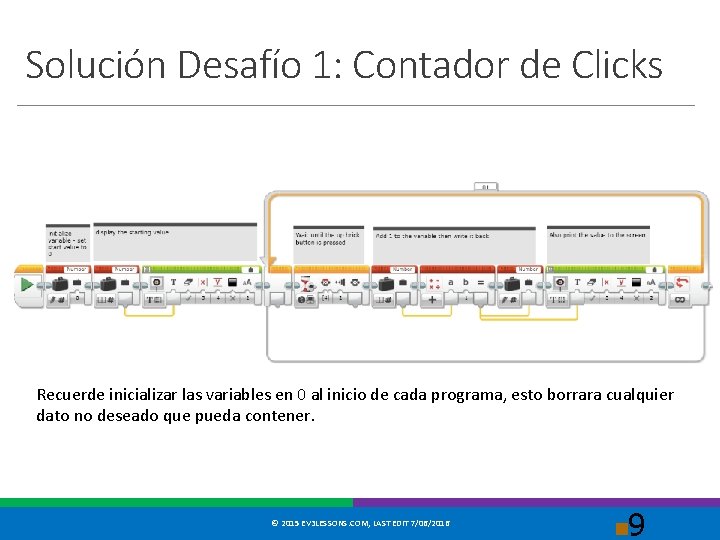 Solución Desafío 1: Contador de Clicks Recuerde inicializar las variables en 0 al inicio