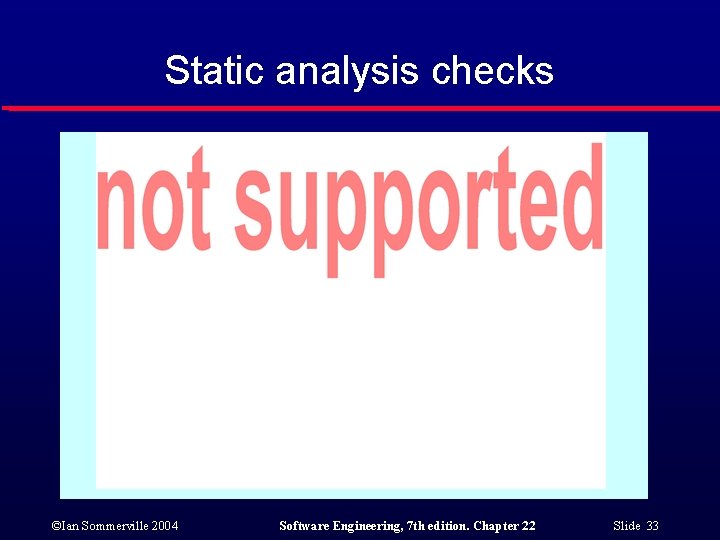 Static analysis checks ©Ian Sommerville 2004 Software Engineering, 7 th edition. Chapter 22 Slide