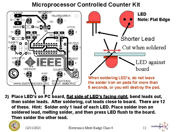 Microprocessor Controlled Counter Kit LED Note: Flat Edge Shorter Lead Cut when soldered LED