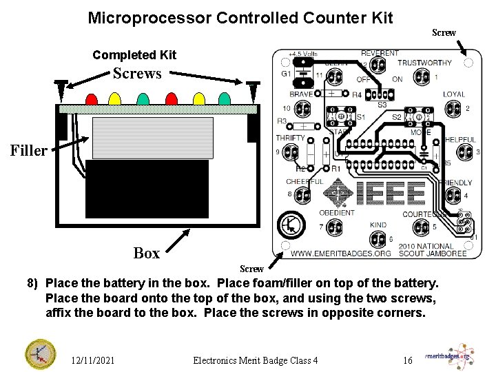 Microprocessor Controlled Counter Kit Screw Completed Kit Screws Filler 9 v Battery Box Screw