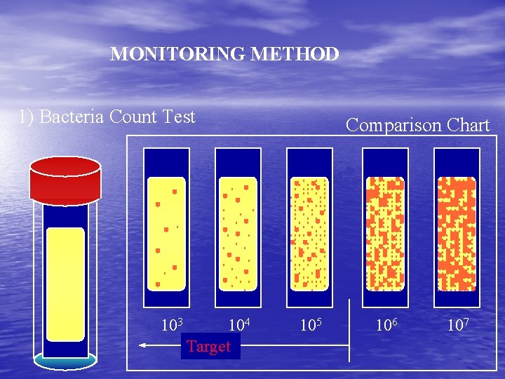 MONITORING METHOD 1) Bacteria Count Test 103 104 Target Comparison Chart 105 106 107