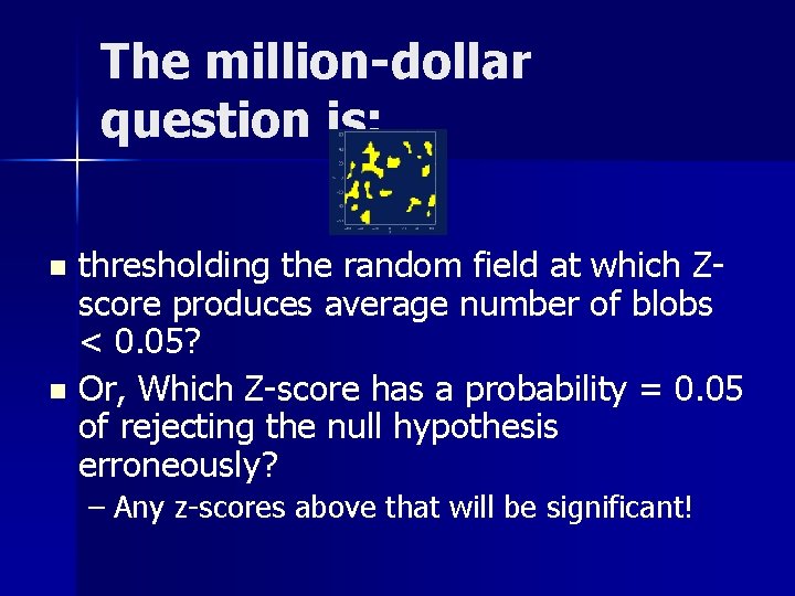 The million-dollar question is: thresholding the random field at which Zscore produces average number