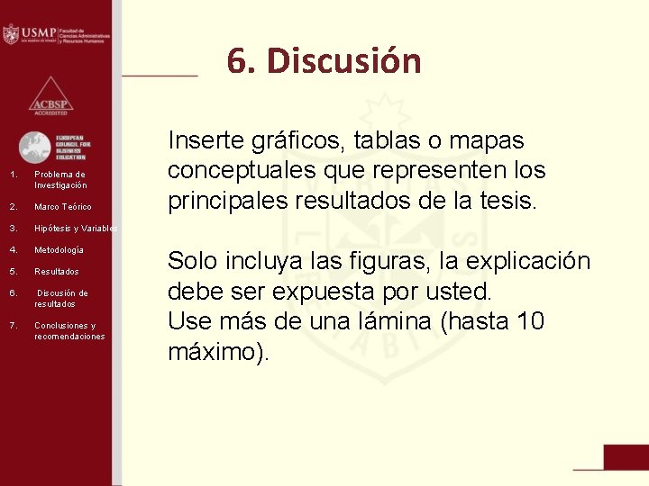 6. Discusión 1. Problema de Investigación 2. Marco Teórico 3. Hipótesis y Variables 4.