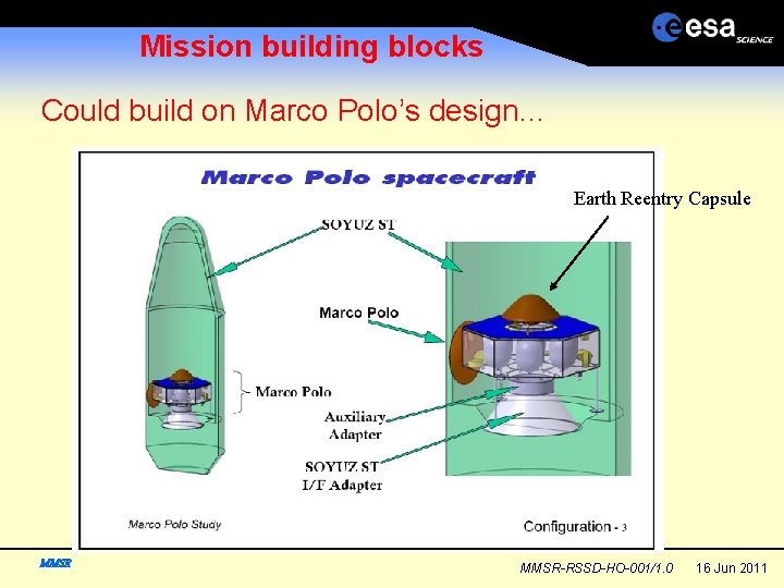 Mission building blocks Could build on Marco Polo’s design… Earth Reentry Capsule MMSR-RSSD-HO-001/1. 0