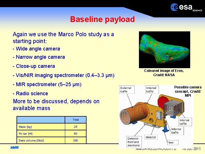 Baseline payload Again we use the Marco Polo study as a starting point: -