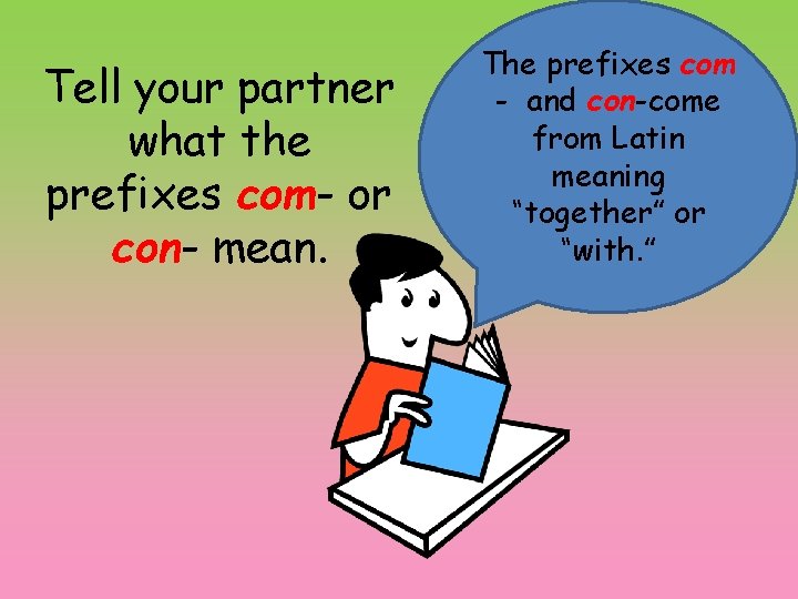 Tell your partner what the prefixes com- or con- mean. The prefixes com -