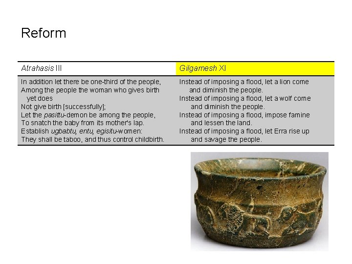Reform Atrahasis III Gilgamesh XI In addition let there be one-third of the people,