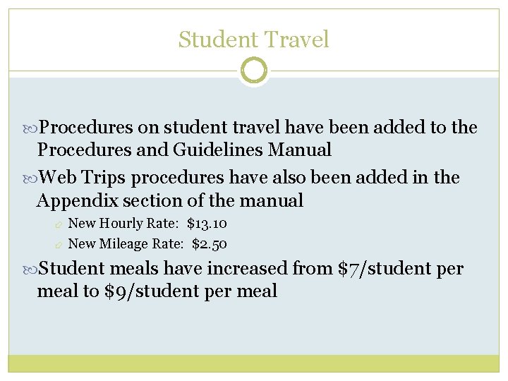 Student Travel Procedures on student travel have been added to the Procedures and Guidelines