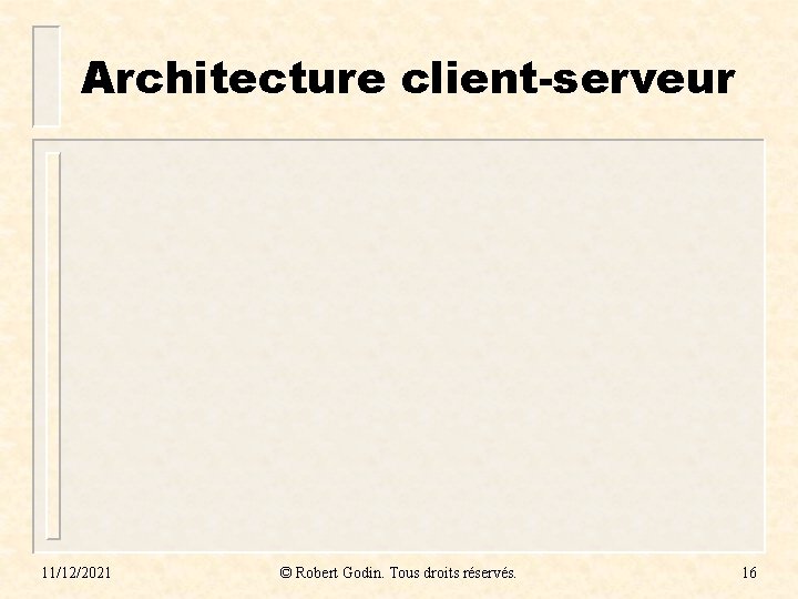 Architecture client-serveur 11/12/2021 © Robert Godin. Tous droits réservés. 16 