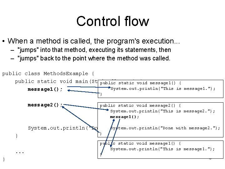 Control flow • When a method is called, the program's execution. . . – Control flow • When a method is called, the program's execution. . . –