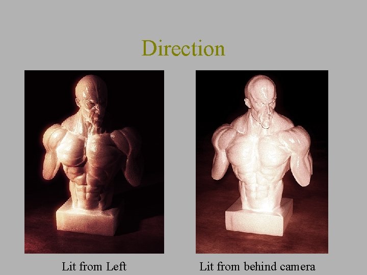 Direction Lit from Left Lit from behind camera 