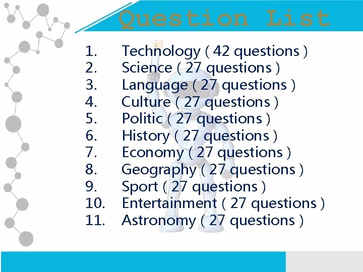 Question List 1. 2. 3. 4. 5. 6. 7. 8. 9. 10. 11. Technology