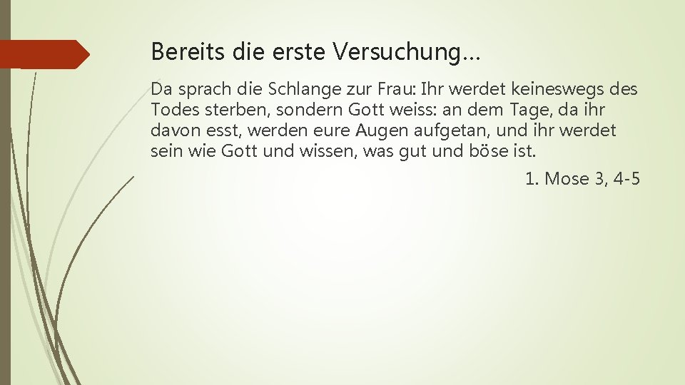 Bereits die erste Versuchung… Da sprach die Schlange zur Frau: Ihr werdet keineswegs des