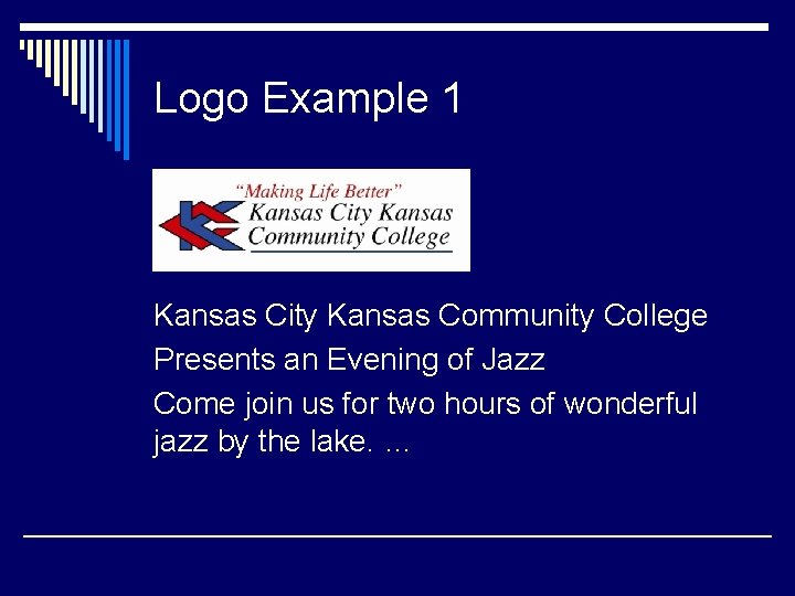 Logo Example 1 Kansas City Kansas Community College Presents an Evening of Jazz Come