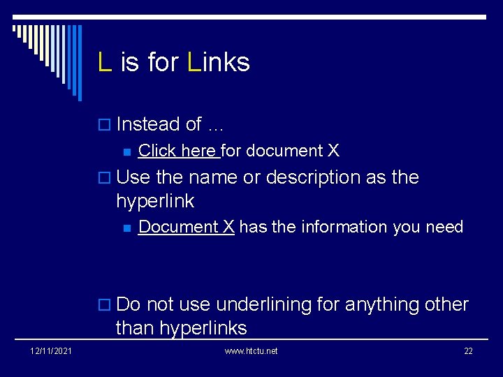 L is for Links o Instead of … n Click here for document X