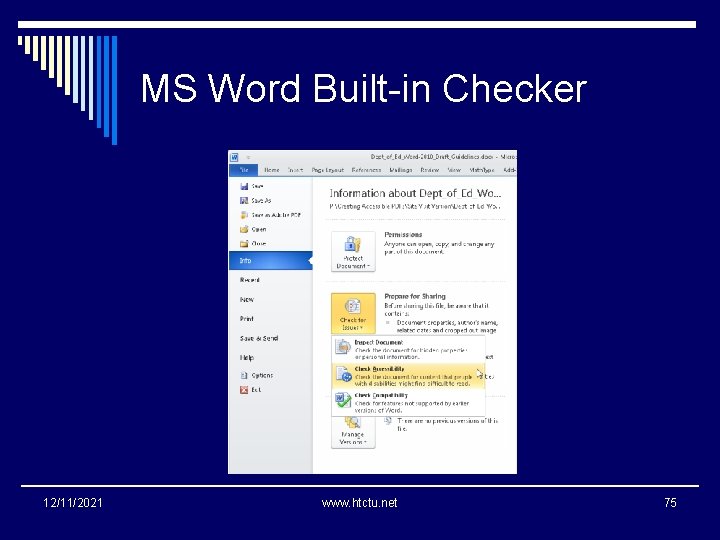 MS Word Built-in Checker 12/11/2021 www. htctu. net 75 