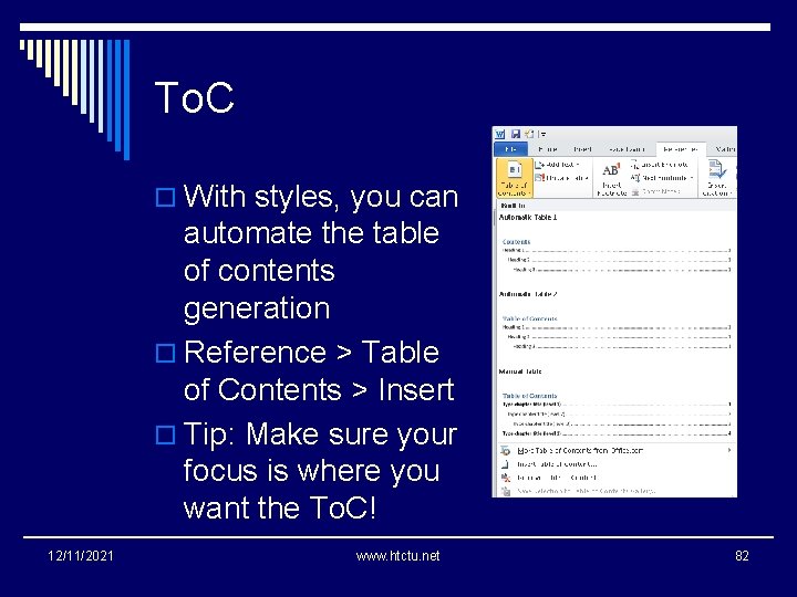 To. C o With styles, you can automate the table of contents generation o