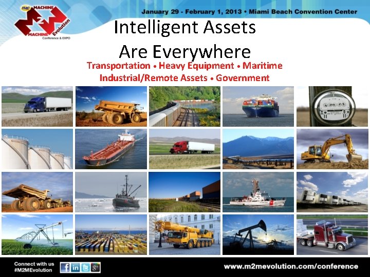 Intelligent Assets Are Everywhere Transportation • Heavy Equipment • Maritime Industrial/Remote Assets • Government