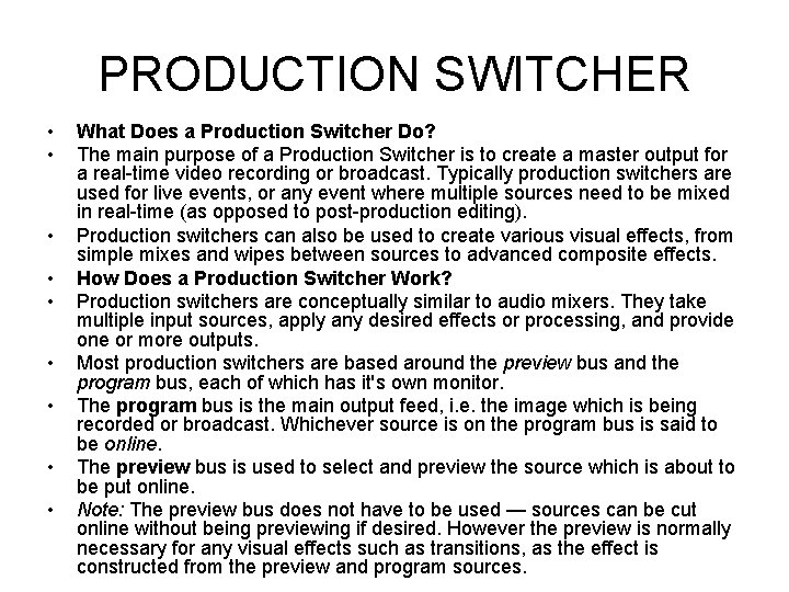 PRODUCTION AND PROGRAMMING ACCTBVP 1 6 Students will