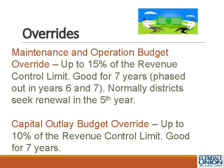 Overrides Maintenance and Operation Budget Override – Up to 15% of the Revenue Control