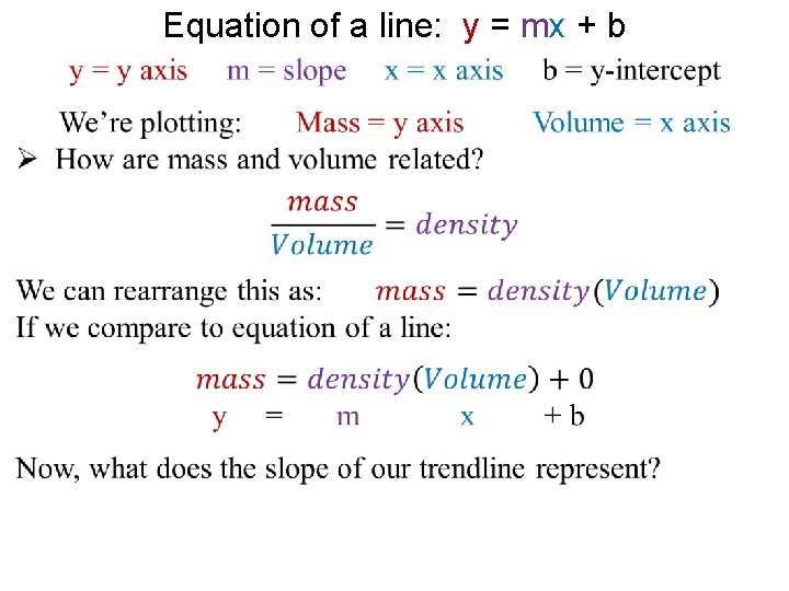 Equation of a line: y = mx + b 