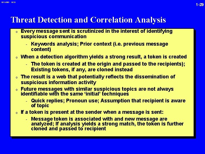 12/11/2021 19: 33 1 -29 Threat Detection and Correlation Analysis 0 Every message sent