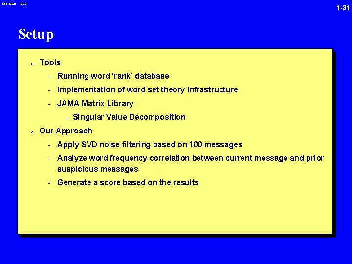 12/11/2021 19: 33 1 -31 Setup 0 Tools - Running word ‘rank’ database -