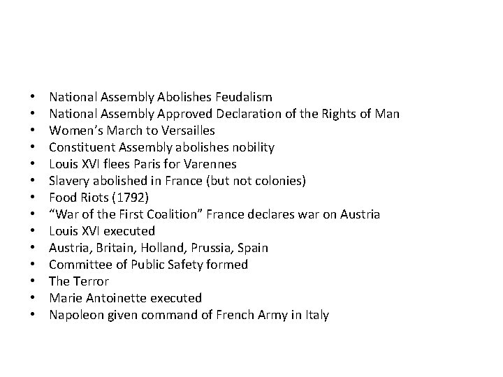  • • • • National Assembly Abolishes Feudalism National Assembly Approved Declaration of