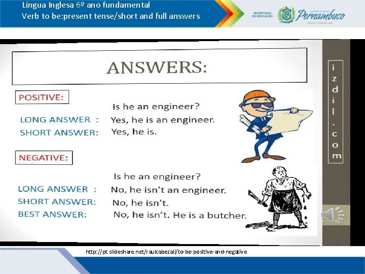 Língua Inglesa 6º ano fundamental Verb to be: present tense/short and full answers http: