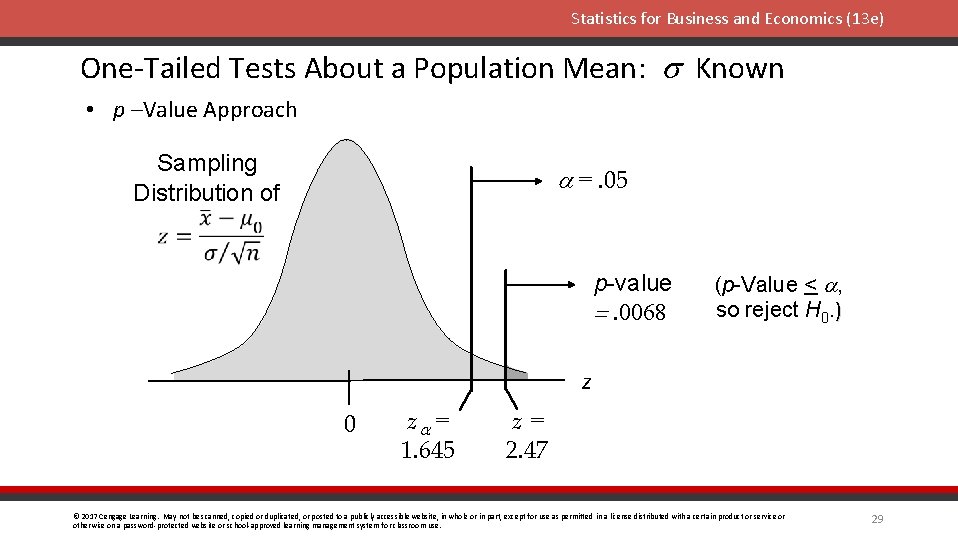 Statistics for Business and Economics (13 e) One-Tailed Tests About a Population Mean: s