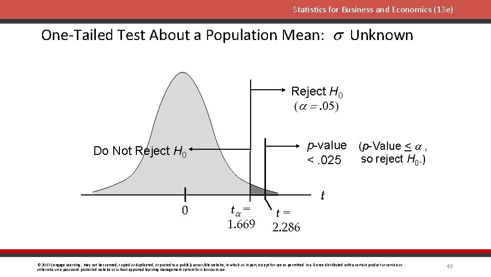 Statistics for Business and Economics (13 e) One-Tailed Test About a Population Mean: s