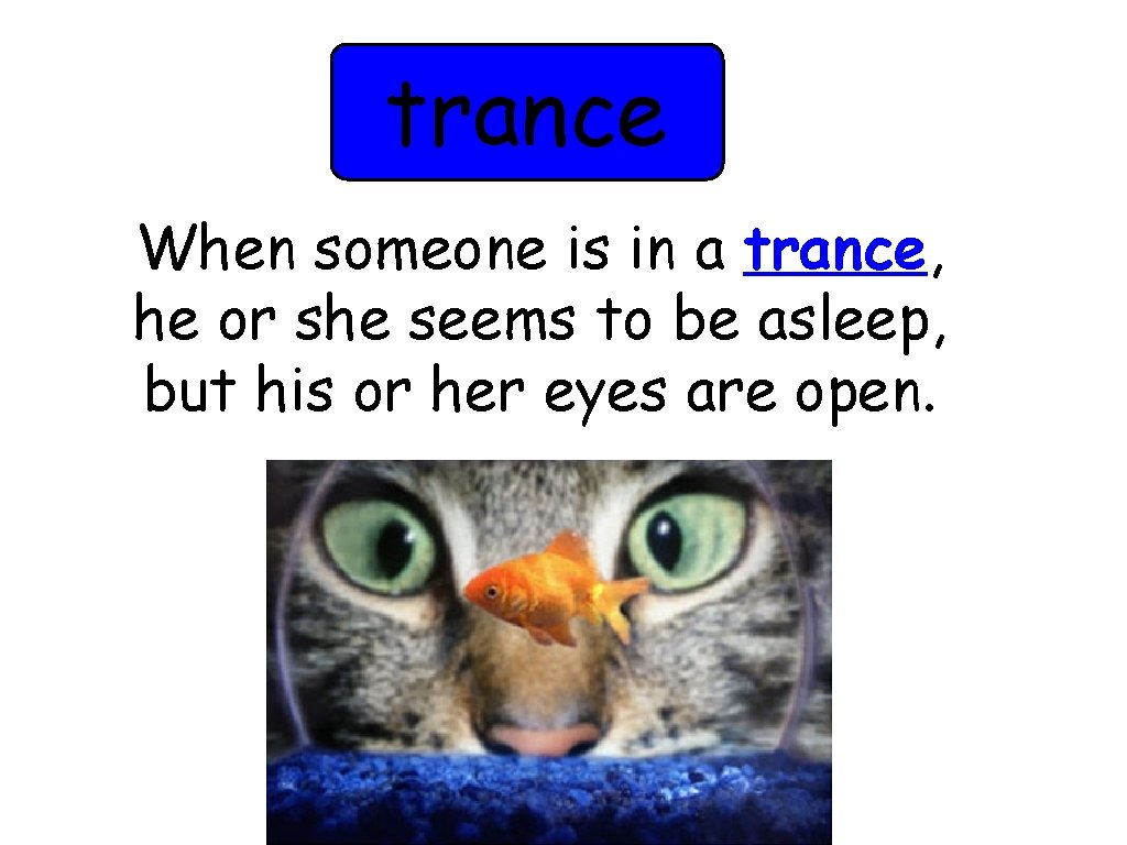 trance When someone is in a trance, he or she seems to be asleep,