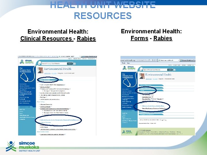 HEALTH UNIT WEBSITE RESOURCES Environmental Health: Clinical Resources - Rabies Environmental Health: Forms -