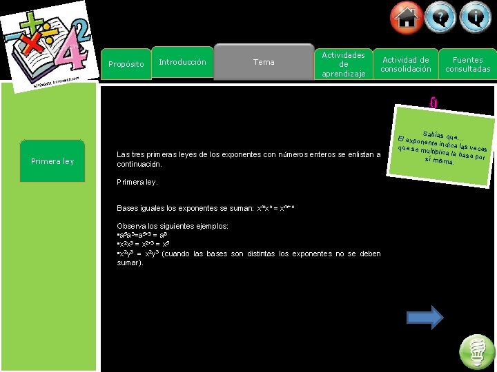 Propósito Primera ley Introducción Tema Actividades de aprendizaje Actividad de consolidación Las tres primeras