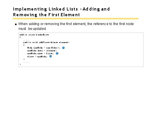 Implementing Linked Lists - Adding and Removing the First Element When adding or removing
