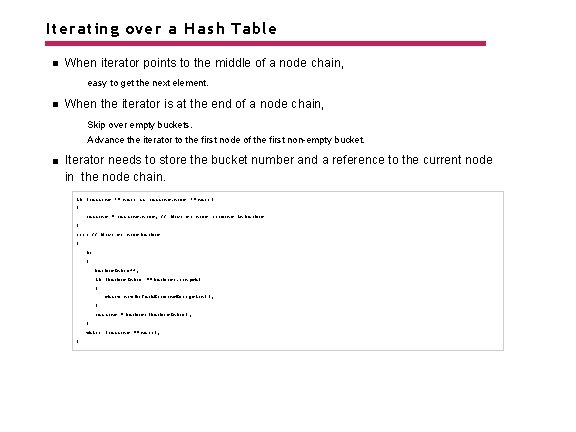 Iterating over a Hash Table When iterator points to the middle of a node