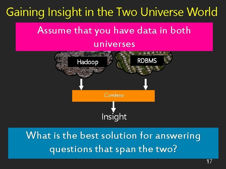 Gaining Insight in the Two Universe World Assume that you have data in both