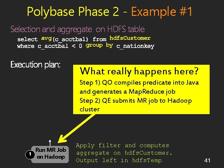 Polybase Phase 2 - Example #1 Selection and aggregate on HDFS table avg Execution