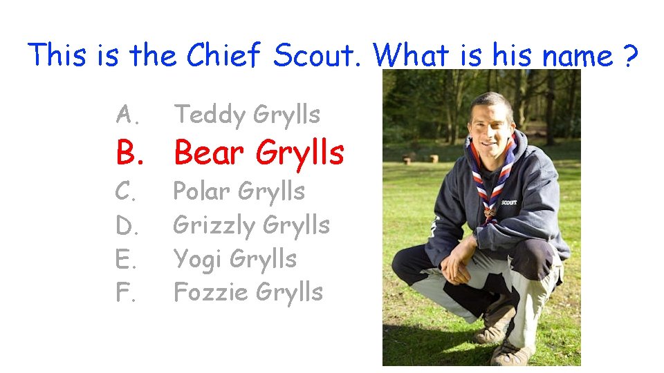 This is the Chief Scout. What is his name ? A. Teddy Grylls C.