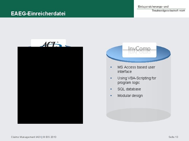 EAEG-Einreicherdatei § Various forms of data input / Data output § MS Access based