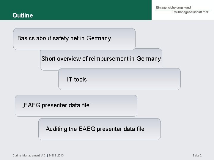 Outline Basics about safety net in Germany Short overview of reimbursement in Germany IT-tools